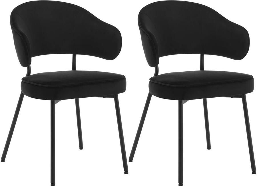 RM Store Set Van 2 Eetkamerstoelen Gestoffeerde Stoelen Keukenstoelen Ergonomisch Zwart 47 x 50 x 83.5 cm