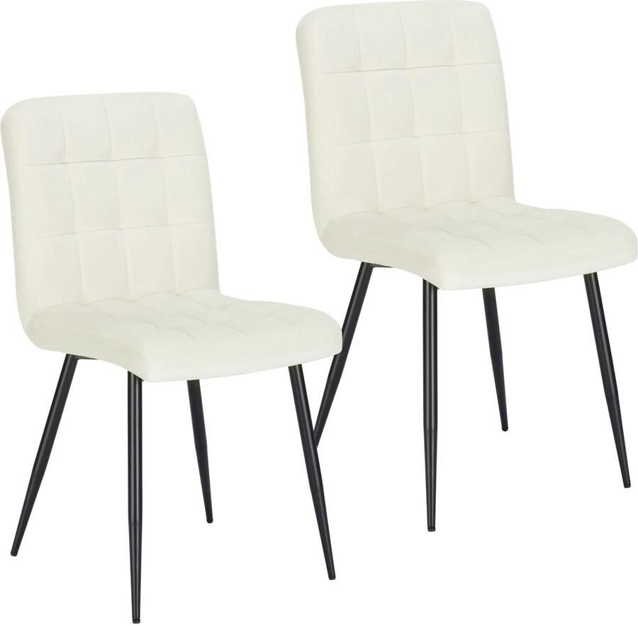 RM Store Set Van 2 Eetkamerstoelen Gestoffeerde Stoelen Metalen Poten Crème Wit Max. 130 KG 45 x 42 x 86 cm