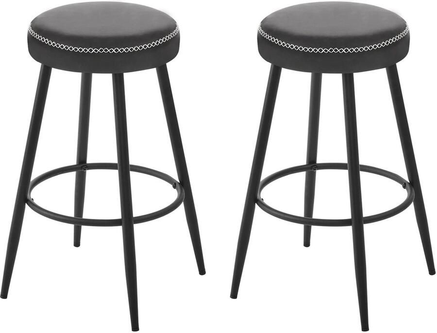 RM Store Set Van 2 Ronde Barkrukken Hoge Kruk Barstoel Met Voetsteun Zwart Max. 150 KG 35 x 35 x 63 cm