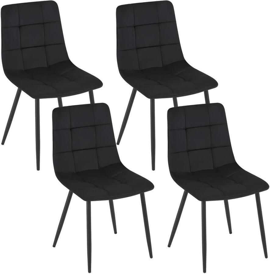 RM Store Set Van 4 Eetkamerstoelen Fluwelen Keukenstoelen Gestoffeerd Eetkamer Zwart 42 x 43 x 81 cm