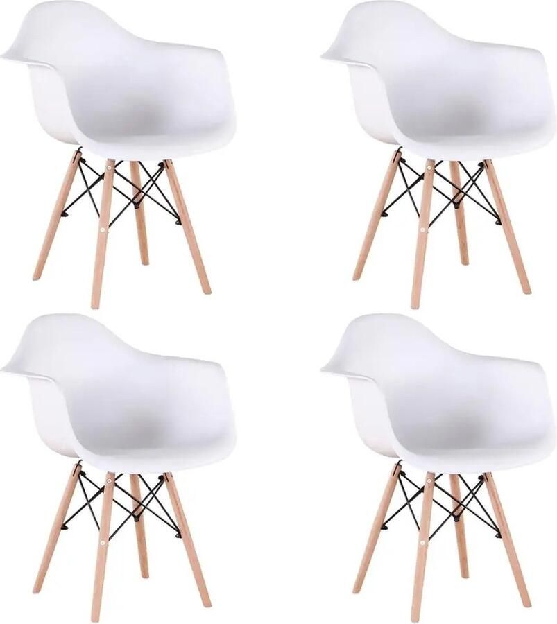 RM Store Set Van 4 Eetkamerstoelen Nordic Stijl Moderne Eetkamerstoelen Woonkamerstoelen Minimalistische Fauteuil Designer Stoel Houten Poten Wit Zwart