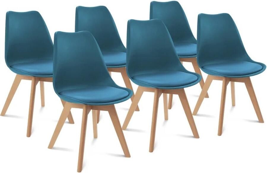 ByLoesje Set van 6 Stuks eetkamerstoelen Donkergroen Hout Gestoffeerde Zitting Modern