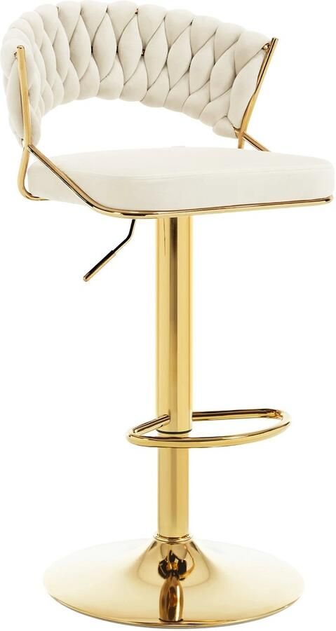 RM Store Verstelbare Fluwelen Barstoel Hoge Kruk 360° Draaibaar Keuken Eetkamer Grijs 48 x 36.5 x 61.5-82.5 cm