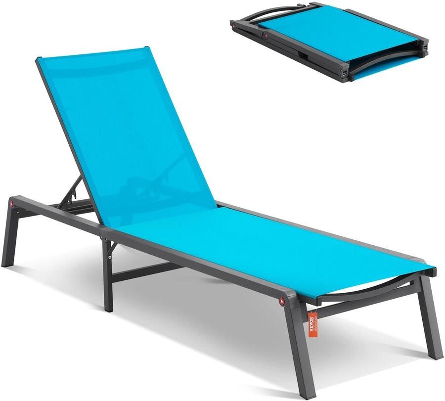 RM Store Verstelbare Lounge Stoel Opvouwbare Fauteuil 5 Standen Zwembad Strand Patio Grijs 60 x 182 x 88.5 cm