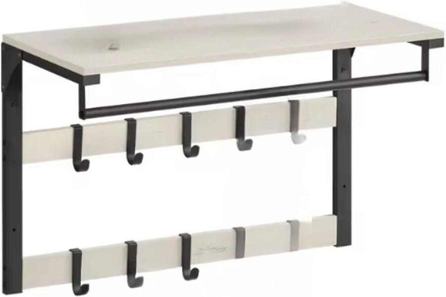 RM Store Wand Kapstok Wandgarderobe Wandplank 10 Verwijderbare Haken Muur Gemonteerd Wit 65 x 30 x 42 cm