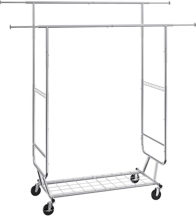 Robuust Kledingrek Verstelbare Dubbele Kledingroede met Opbergruimte Onderaan Uitschuifbare Lengte Draagvermogen 273 Kg Ideaal voor Het Organiseren Van Kleding Robuust Staal Zwart
