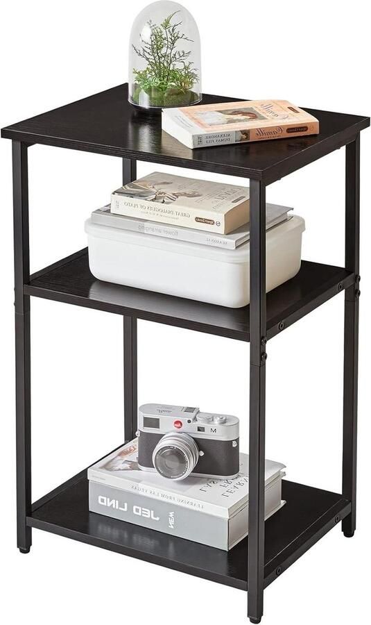 Bijzettafel 3 niveaus Robuust stalen frame Haltafel Nachtkastje Voor hal bank woonkamer slaapkamer 39 x 30 x 59 cm Zwart