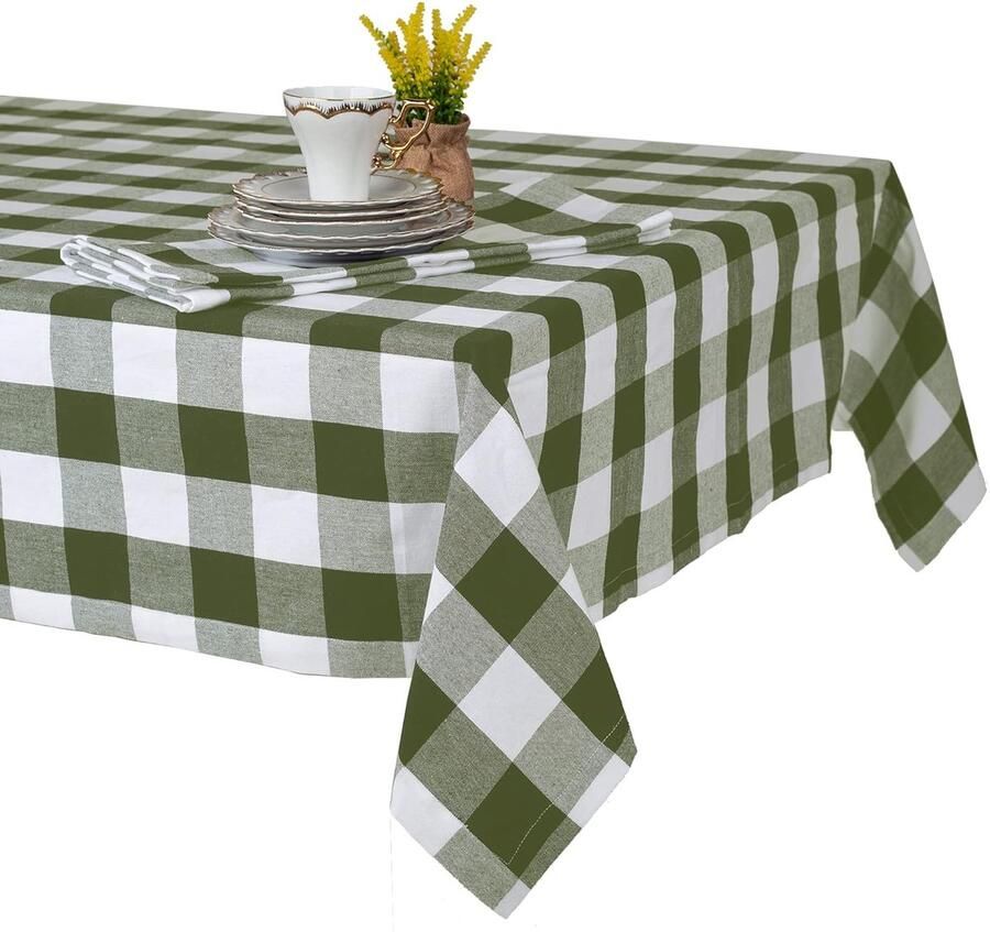 Robuust tafelkleed groen geruit 140 x 240 cm katoen