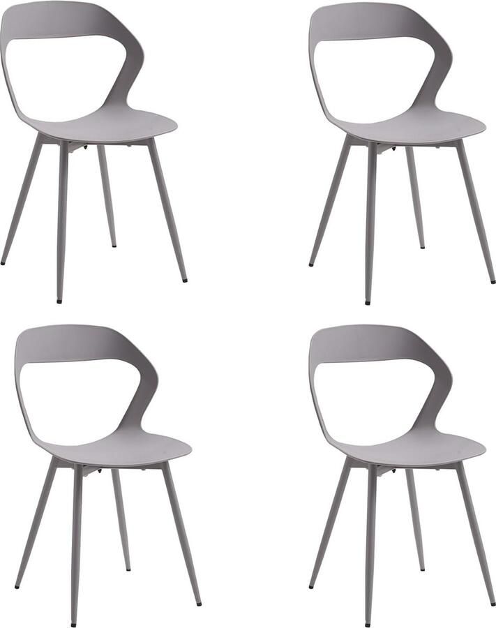 Set van 4 Eetkamerstoelen met Holle Rugleuning Comfortabele Keukenstoelen met Metalen Poten (Grijs)