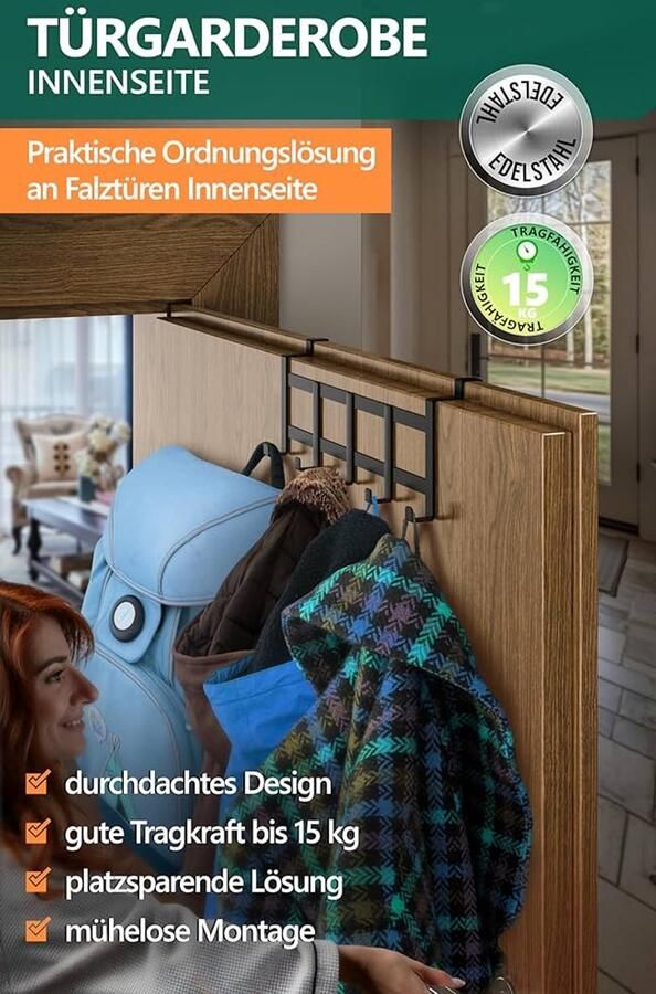 Robuuste deurkapstok zwart ruimtebesparend 1 stuk roestvrij staal