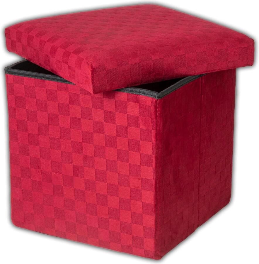 Robuuste en elegante inklapbare vierkante stoffen zitzak met ruitpatroon 30 x 30 cm thuis woonkamer slaapkamer kruk ruimtebesparend rood