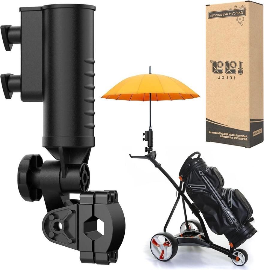 Robuuste Golfparapluhouder voor trolley bestand tegen windstoten tot 12 metalen universele parapluhouder voor golftrolley motocaddy powakaddy kinderwagen rolstoel Zwart