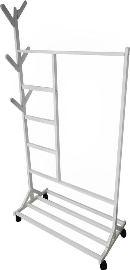 Robuuste Kapstok met Schoenenrek en 6 Haken Multifunctioneel Kledingrek in Wit