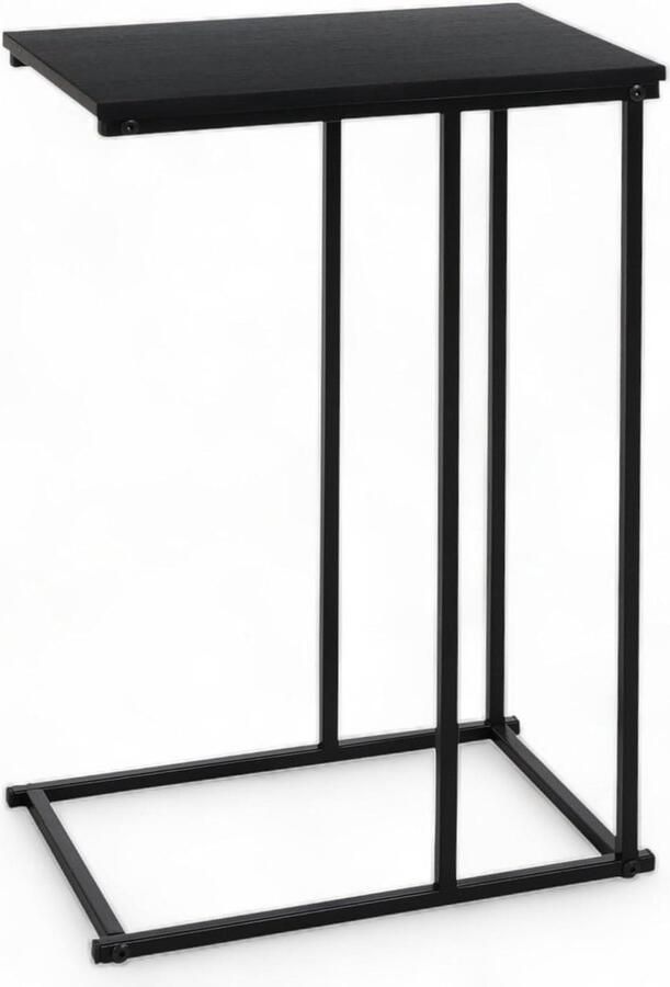 Robuuste Rechthoekige Bijzettafel Metaal Houten Plaat Salontafel voor Woonruimtes 40 x 26 x 58 cm Zwart Tafelblad