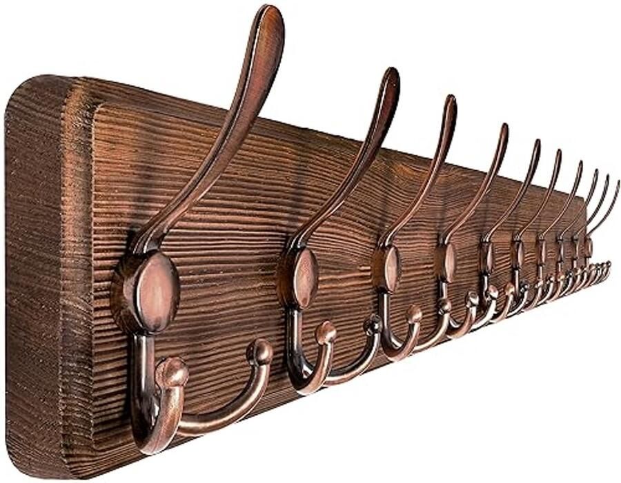 Robuuste wandkapstok met 10 haken 92 cm lang houten design voor entree en slaapkamer