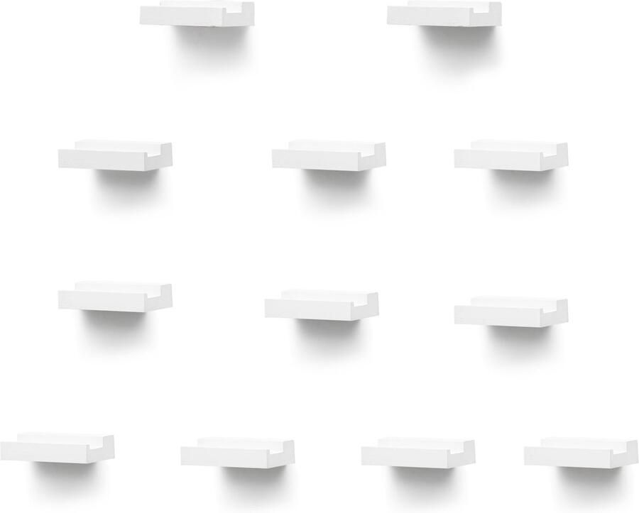 Robuuste Wandplanken Set van 12 voor Vinylplaten en Foto's in Rustiek Wit