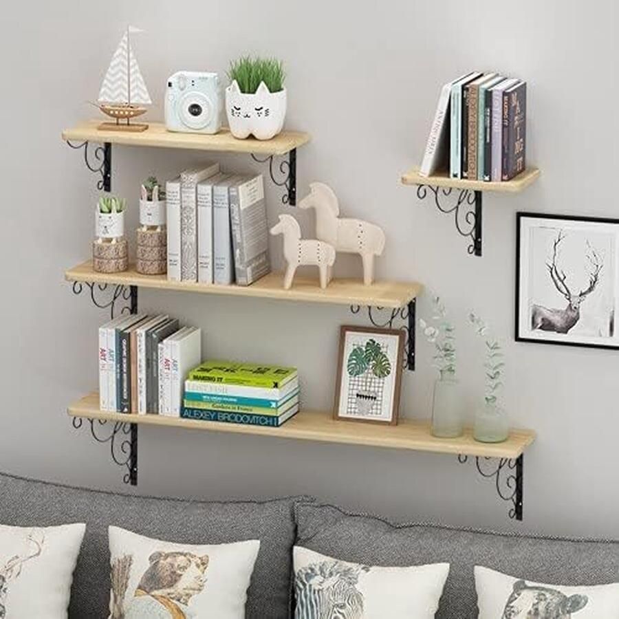 Robuuste Zwarte Hoekbeugels voor Zwevende Wandplanken met Modern Design Set van 4 Stuks