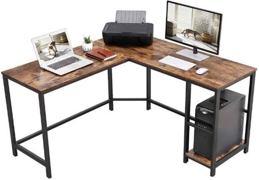 Rocket MIRA Home Bureau Laptop tafel L-vormig Hout Metaal Bruin Zwart 138x138x75