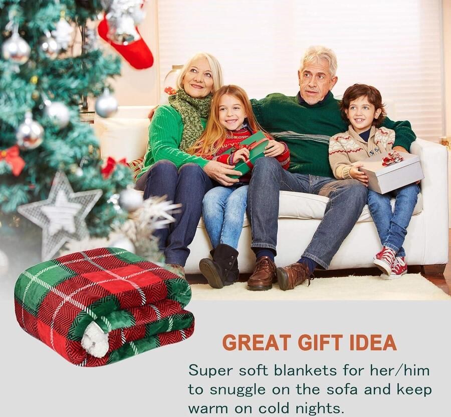 Rode Buffalo Plaid Kerst Gooi Deken Super Zachte Sherpa Deken 150 x 130 cm Warme Comfortabele Pluche Fleece Deken Decoratief Beddengoed voor Bank en Cabine