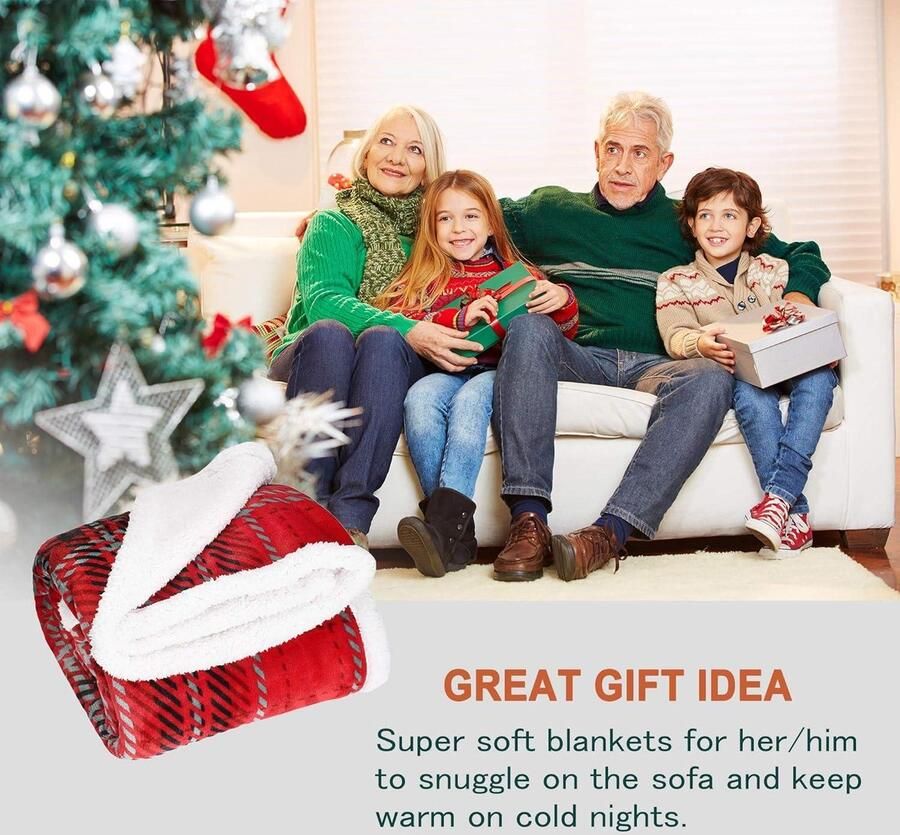 Rode Buffalo Plaid Kerst Gooi Sherpa Deken 150 x 130 cm Super Zachte Warme Comfortabele Pluche Fleece Voor Bed Bank en Cabine Decoratieve Gooi Deken
