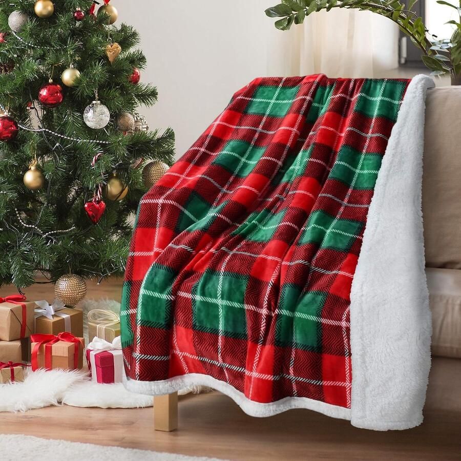 Rode Buffalo Plaid Kerst Gooi TV Sherpa Deken 150 x 130 cm Super Zachte Warme Comfortabele Pluche Fleece Beddengoed Bank Cabine Decoratieve Gooi Deken