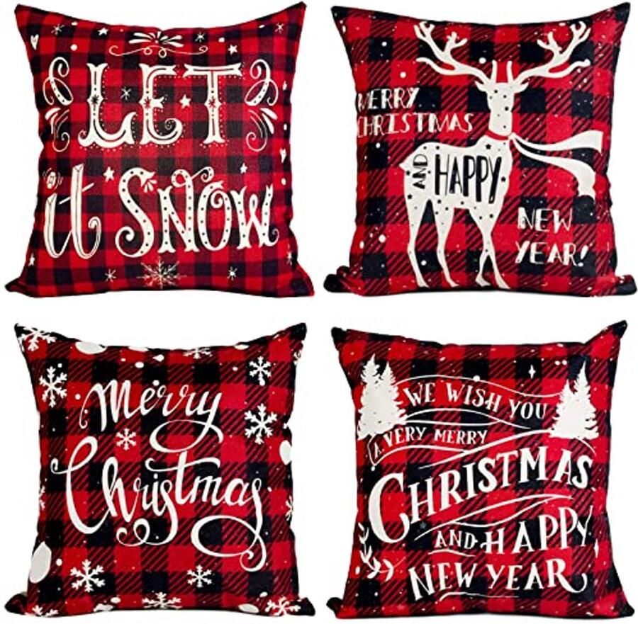 Rode en Zwarte Kerst Kussenslopen van Linnen voor Slaapkamer en Bank Decoratie