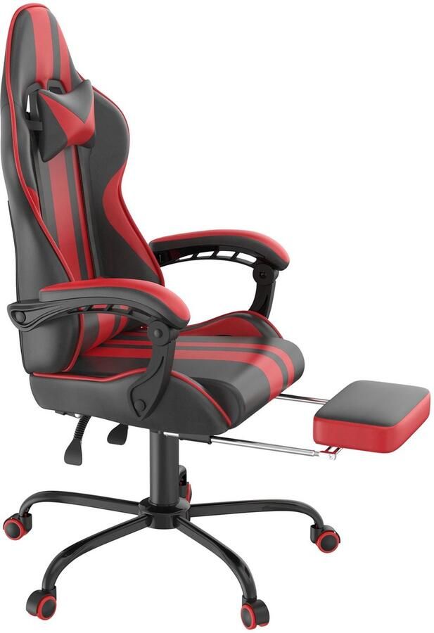 Rode gamingstoel bureaustoel draaistoel rolstoel met lendensteun en massagefunctie in hoogte verstelbaar geschikt voor computerbureau maximale belasting 135 kg