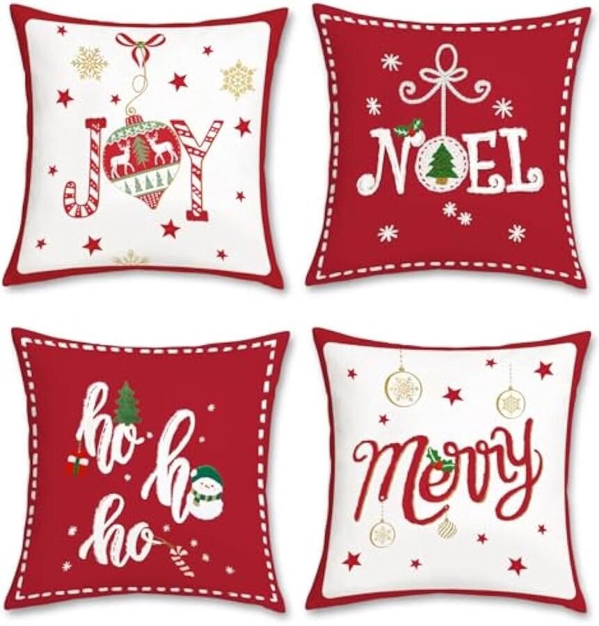 Rode kerstkussenslopen 45 x 45 cm Xmas Hoho Joy decoratieve kussenhoezen zachte fluwelen kussenslopen voor slaapbank thuis kerst vakantie decor set van 4
