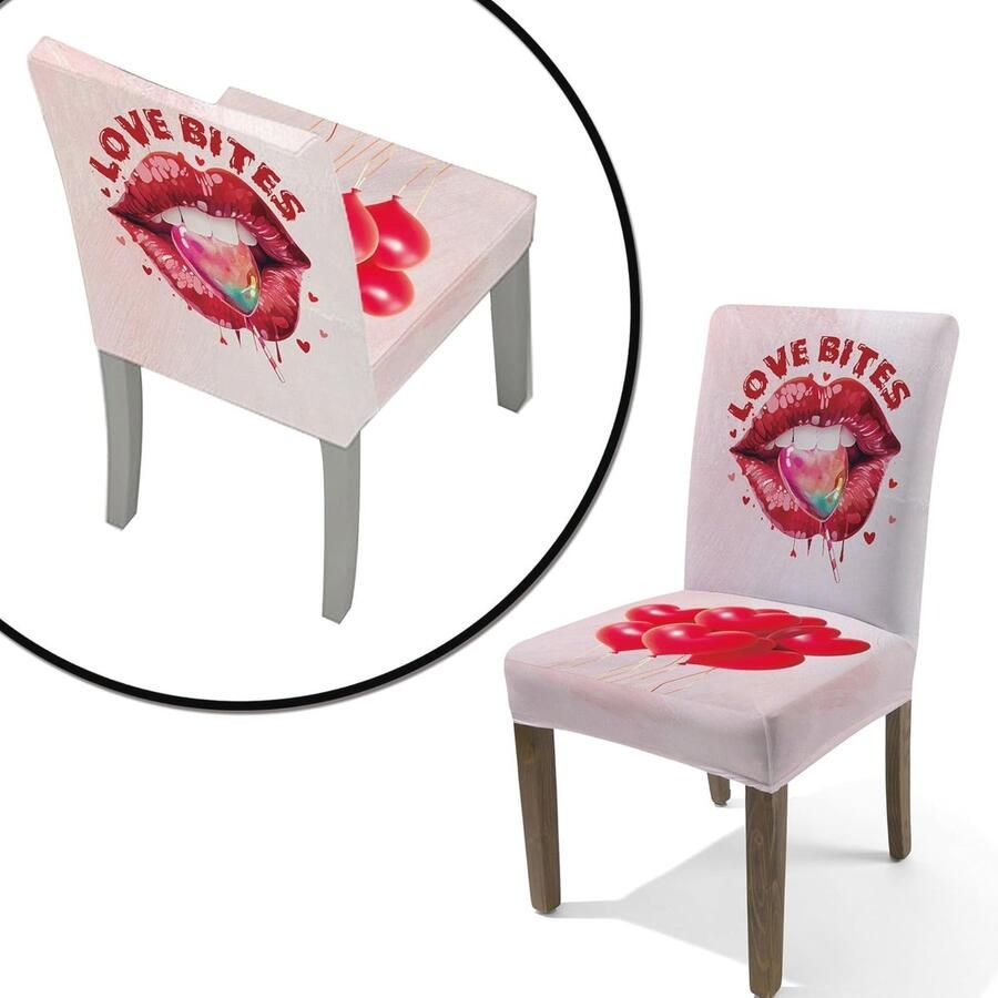Rode Lippen Eetkamerstoelhoezen Stretch Spandex Hoes voor Eetkamerstoelen (Set van 2)