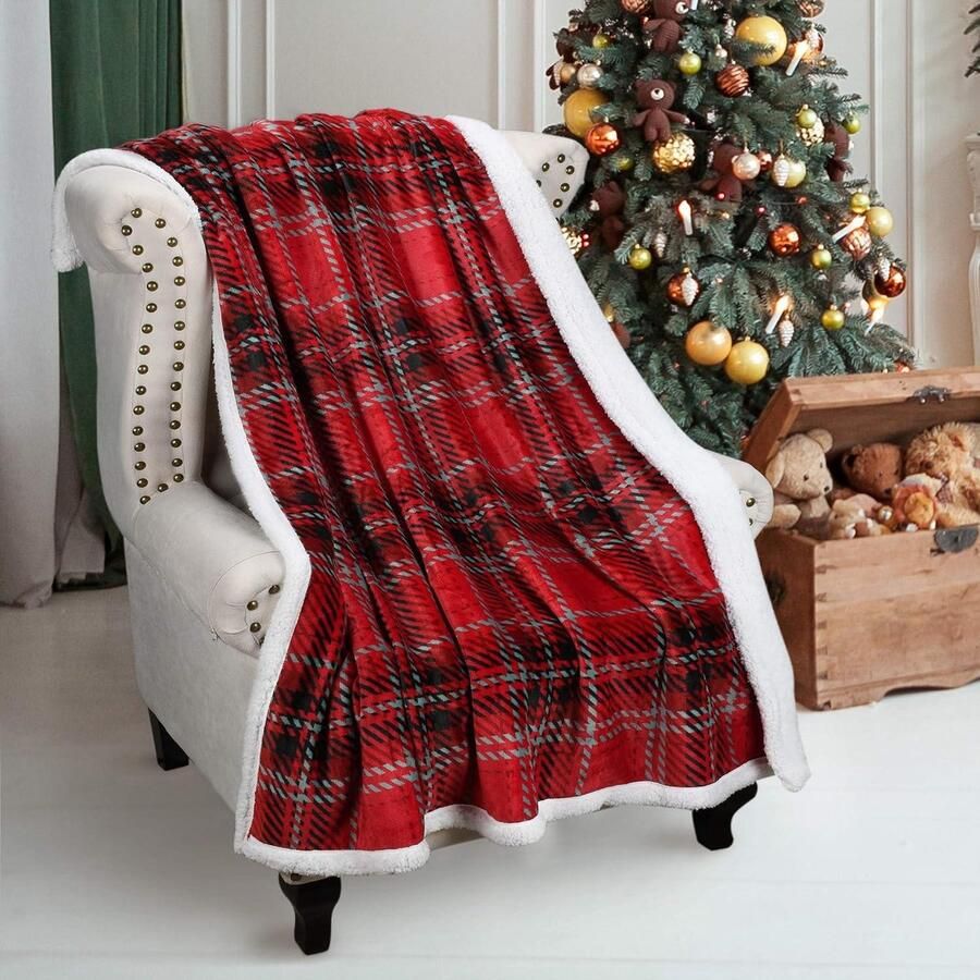 Rode Plaid Kerst Gooi TV Sherpa Deken 150 x 130 cm Super Zachte Warme Comfortabele Pluche Fleece Beddengoed Bank Cabine Decoratieve Gooi Deken