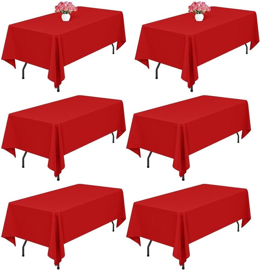 Rode polyester tafelkleden decoratief en onderhoudsvriendelijk 6 stuks