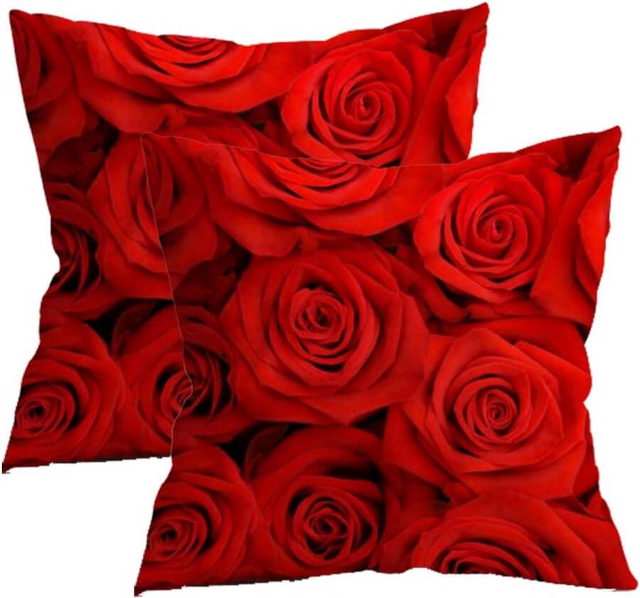 Rode Rozen Bloemen Kussenhoezen 45 x 45 cm Set van 2 Rozen Bloemen Woondecoratie Boerderij Kussen Perzikhuid Fluwelen Sierkussenhoezen voor Slaapbank