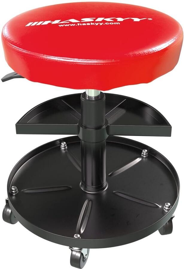 Rode werkplaatskruk met wieltjes hoogte verstelbaar 1 stuk