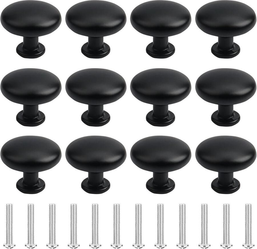 Roellgs 12pcs Cabinet Knobs Black Door Knobs Black Cabinet Knobs Kitchen Door Knobs Round Pull Knobs Cabinet Door Handles (Round Shape Black)