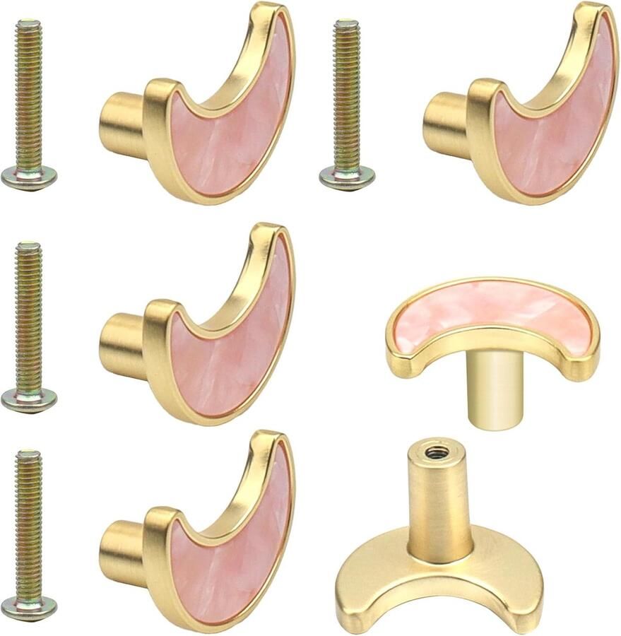 Roellgs 4 Pcs 33mm Door Handles with Screws High Quality Light Luxury Handle Cabinet Cupboard Drawer Handle Simple Hole Handle Home Decoration (Pink)