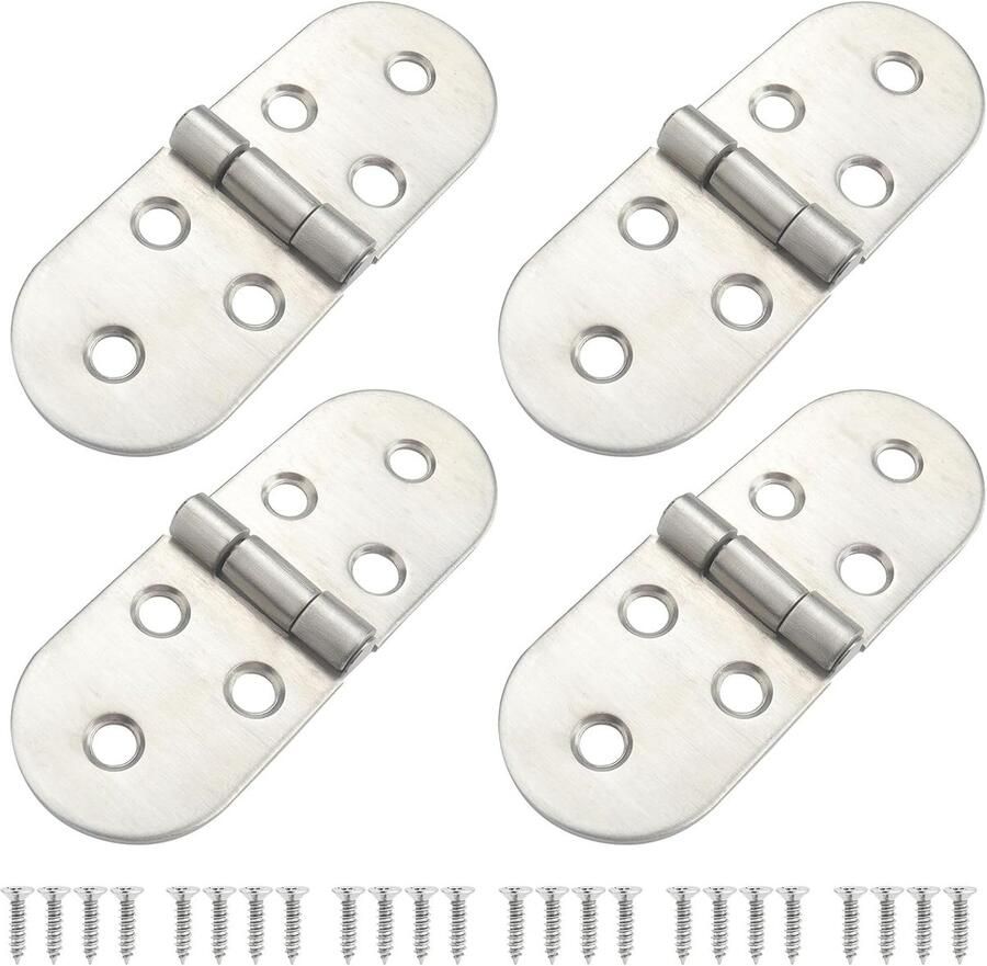 Roellgs Pack of 4 Folding Hinges Folding Table Butler Tray Flap Hinges Stainless Steel with Screws for Cabinet Furniture (Silver)