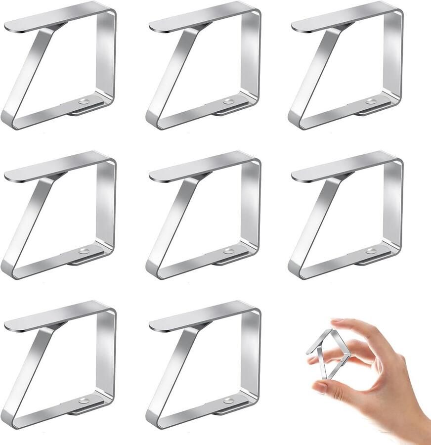 Roestvrij staal tafelkleed clips set van 8 voor binnen en buitengebruik