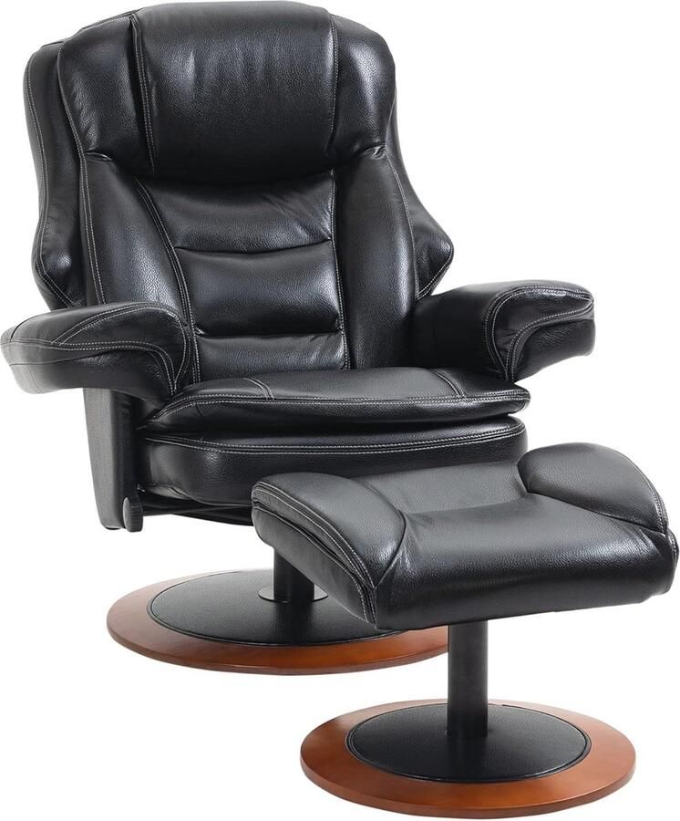 Comfortabele draaibare fauteuil met voetenbank voor woonkamer en kantoor Zwart kunstleer