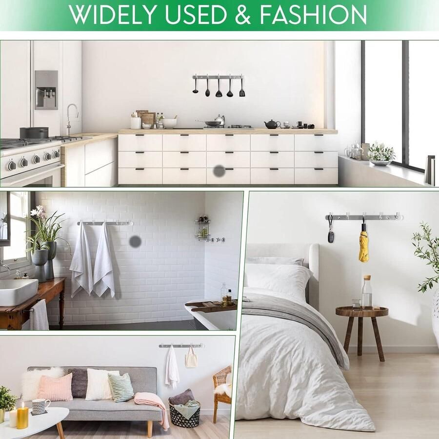 Roestvrij Stalen Haaklijst voor Kleding Zelfklevend en Schroeven Kapstok met 5 Haken Garderobehaken voor Hoed Sjaals Handtassen Handdoeken