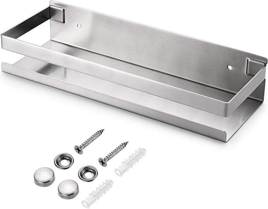 Allecto Plus Hoekplank van roestvrij staal voor badkameraccessoires en keuken 30 cm Zilver Wandplank voor woonkamer en hotel