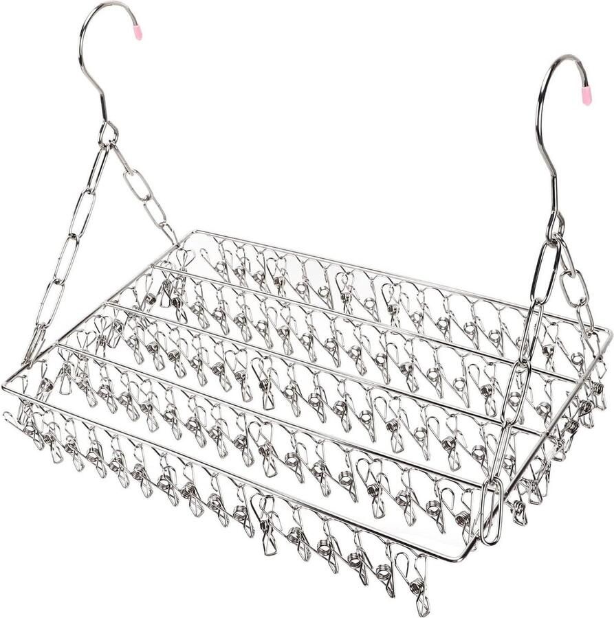 Roestvrij stalen inklapbaar kledingrek voor ondergoed droogrek voor handdoeken beha's lingerie (100 clips) Opvouwbare kledingrek