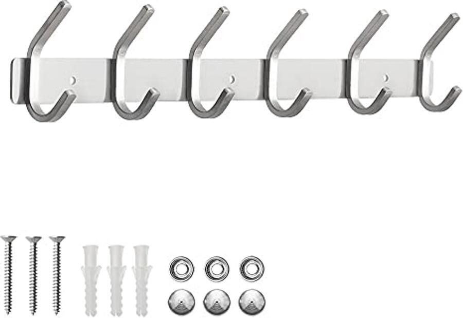 Roestvrij Stalen Jashaken met 6 Haken voor Muurbevestiging – Zilveren Kapstok haken