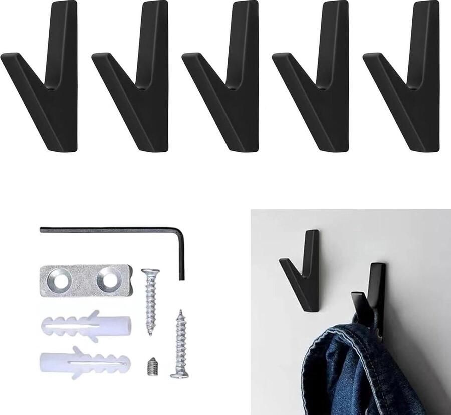 Kapstokhaken Wandhaken Roestvrij Staal 5 stuks Zwart