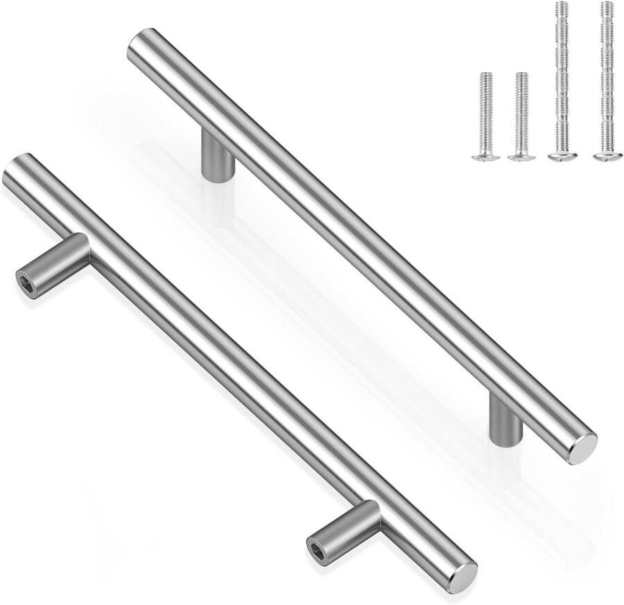 Allecto plus Kast grepen roestvrij staal 2 stuks 128 mm gatafstand 200 mm totale lengte. Geschikt voor lade kast keukenkastdeuren