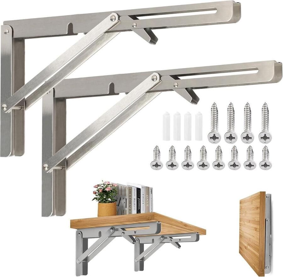 Roestvrij stalen klapconsole 500 mm 2 stuks belastbaar tot 150 kg keuken garage klaptafel wandmontage