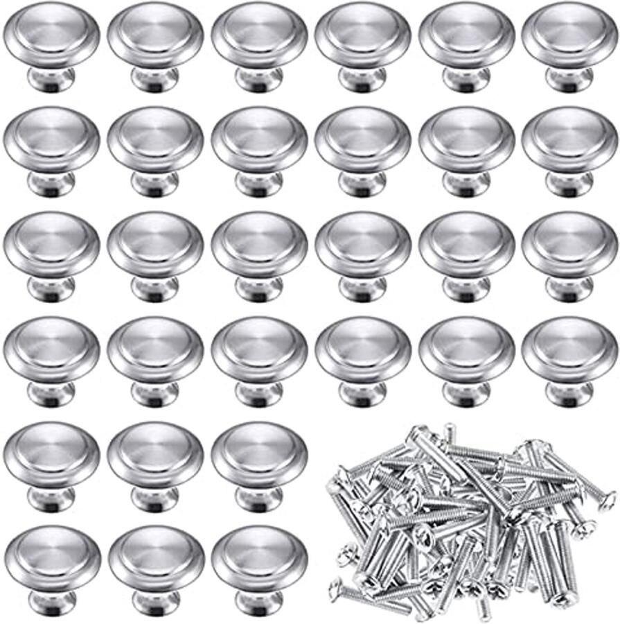 Roestvrij Stalen Meubelknoppen 30 Stuks Ronde Kast- en Ladeknoppen