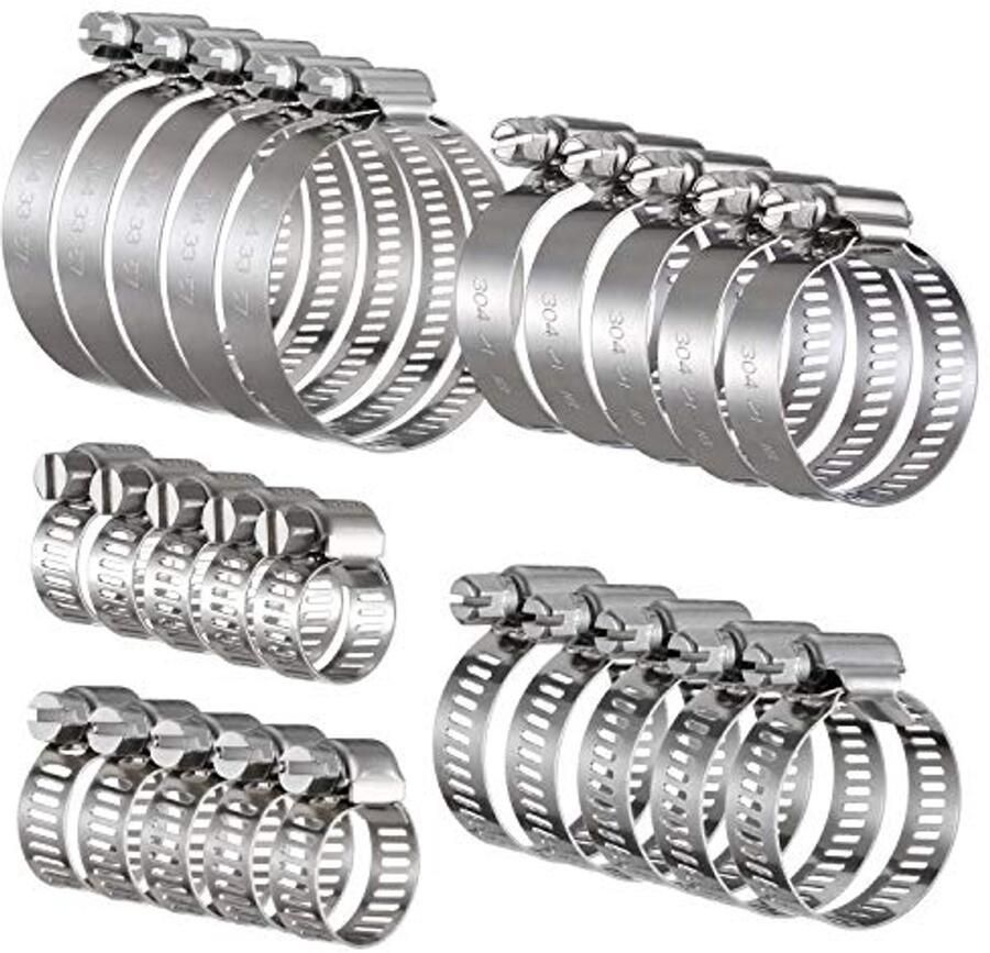 Roestvrij Stalen Slangklemmen Set 25 Stuks Instelbare Klemmen voor Tuinslang en Vlijt