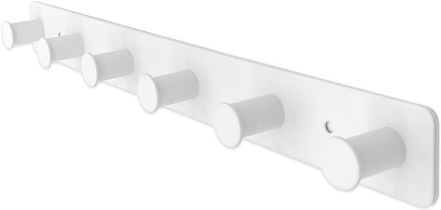 Stainless Steel Wall Hooks Self Adhesive and Screws White Frame Hook with 6 Hooks for Wardrobe Wall Clothes Hooks