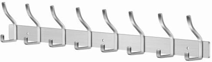 Roestvrij Stalen Wandkapstok met 8 Haken voor Kleding en Accessoires