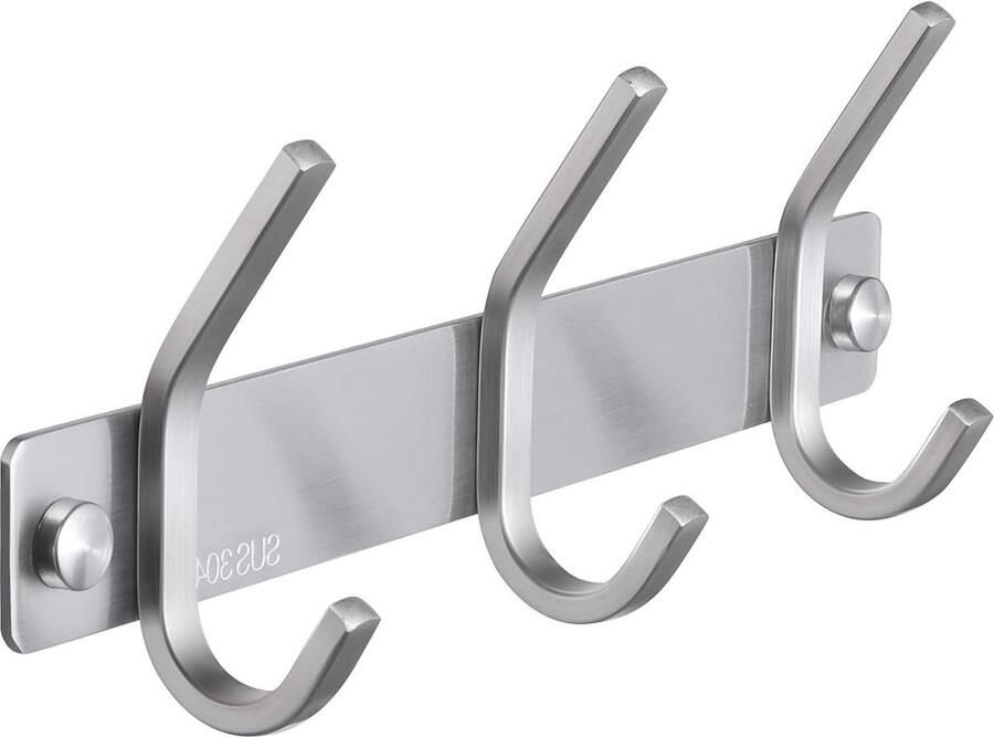 Roestvrije kapstok muur gemonteerd SUS304 roestvrij staal-3-haak handdoekhaak rek rail- roestbestendig geborsteld afwerking AH203H3-2- Kapstokhaken